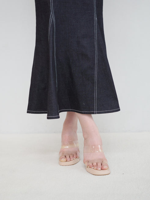 バックオープンデニムマーメイドワンピース