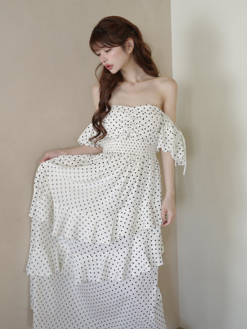 ランダムドットティアードマーメイドワンピース
