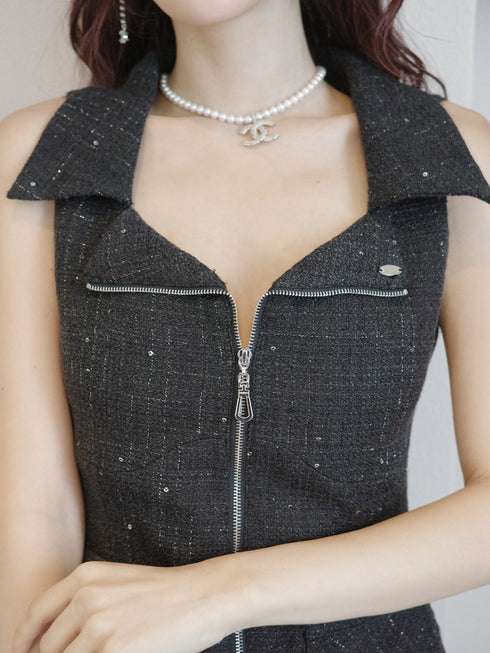 シャイニーツイードジップワンピース