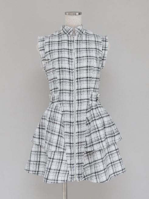 2wayフーディーツイードティアードワンピース