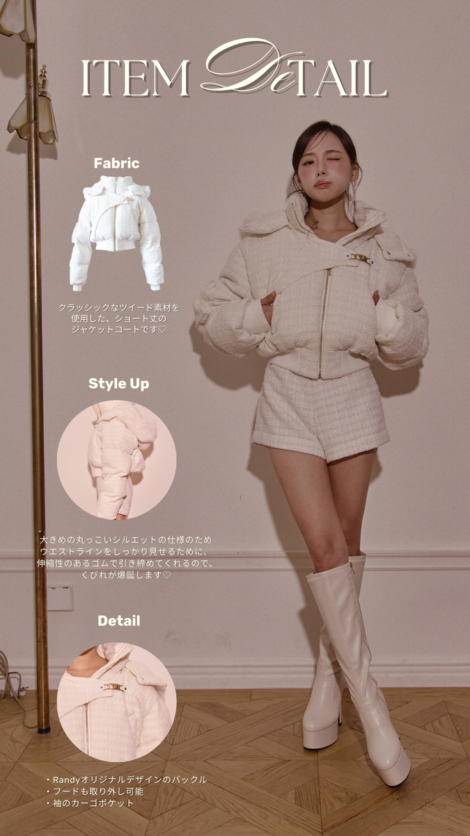 値下げ不可★アシンメトリーバックルツイードパデットジャケット M randy アシンメトリーバックルツイードパデットジャケット – Randy