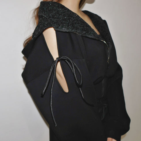 Shoulder cutout sequin sweatshirt setup