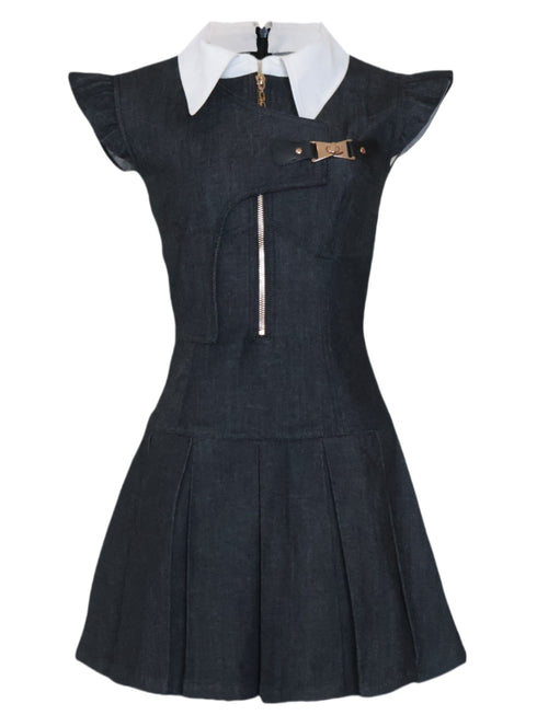 アシンメトリーバックルデニムワンピース