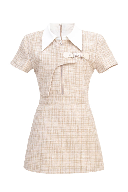 アシンメトリーツイードハーフスリーブドレス