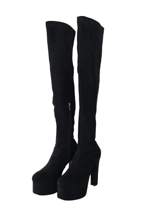 ストレッチスウェードプラットフォームニーハイブーツ