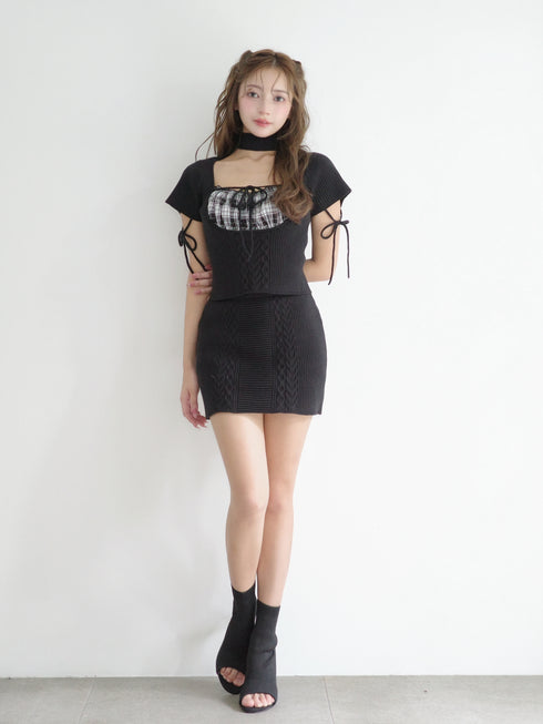 チェック柄ドッキングニットセットアップ