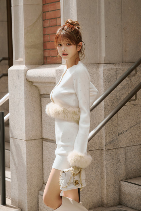 ビジューファーカーディガンセットアップ