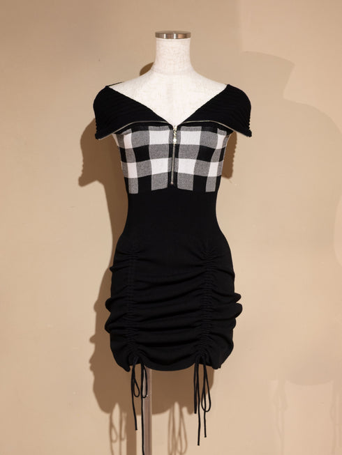 2-way gingham knit mini dress