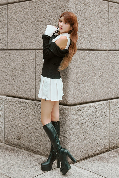 ビジュープレッピーカットショルダーワンピース