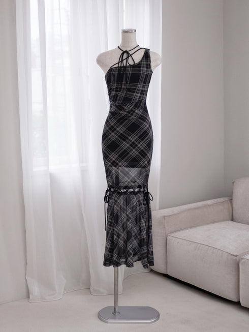 ストリングコアシースルーチェックワンピース