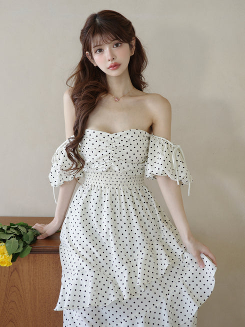 ランダムドットティアードマーメイドワンピース
