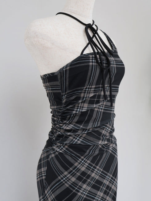 ストリングコアシースルーチェックワンピース