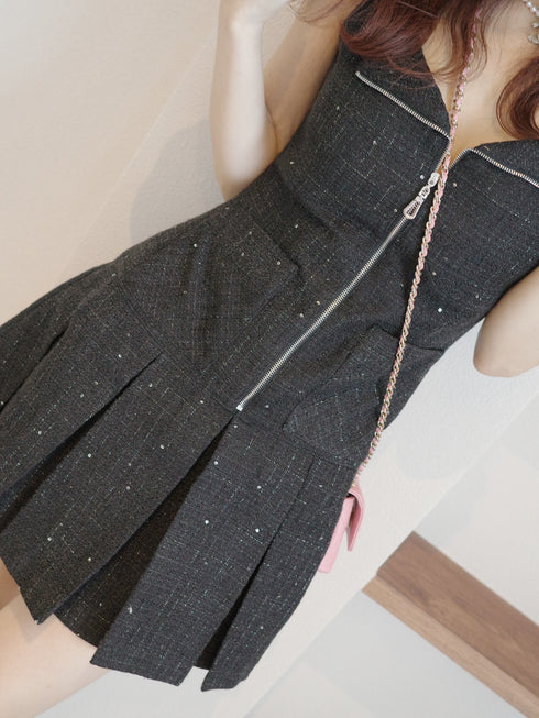 シャイニーツイードジップワンピース