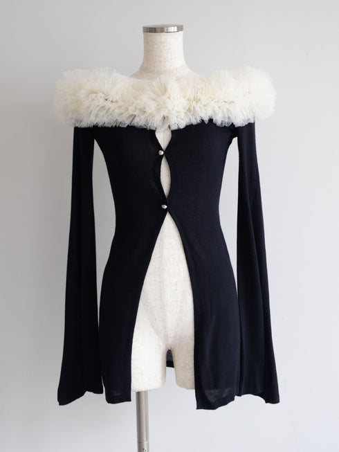 チュールオフショルアシンメトリーワンピース