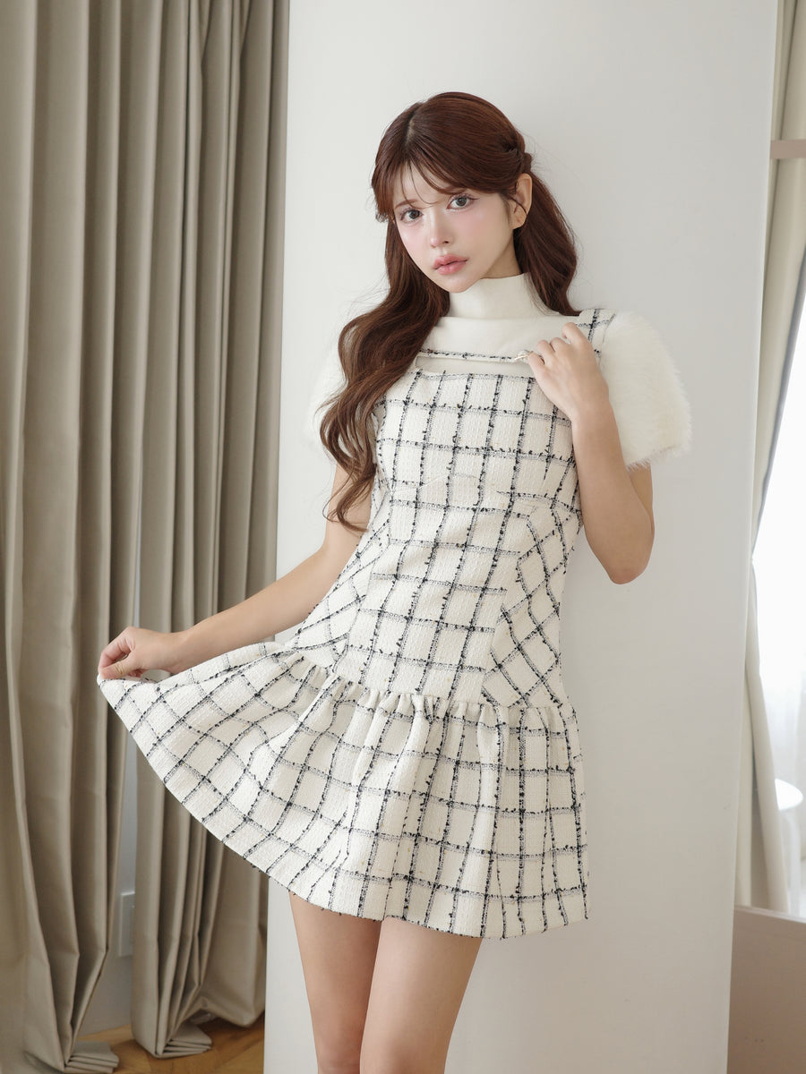 randy ワンピース Asymmetry buckle tweed dress Randy Asymmetry buckle tweed dress ワンピース