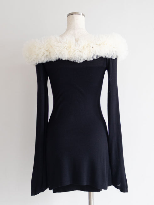 チュールオフショルアシンメトリーワンピース