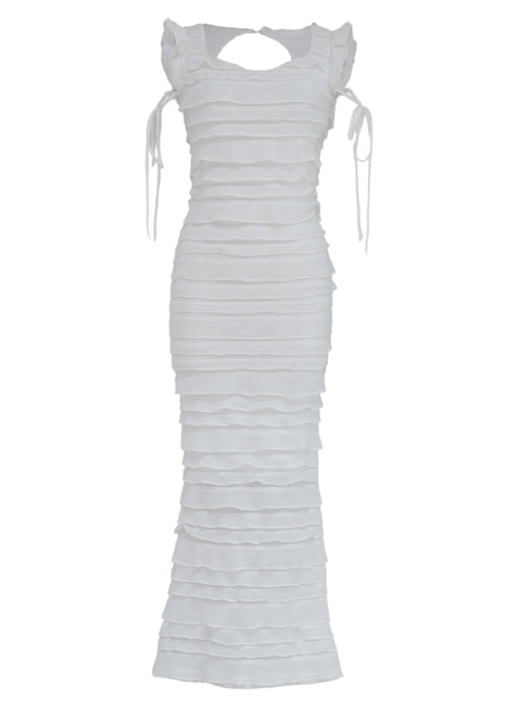 バックオープンフリルレースワンピース