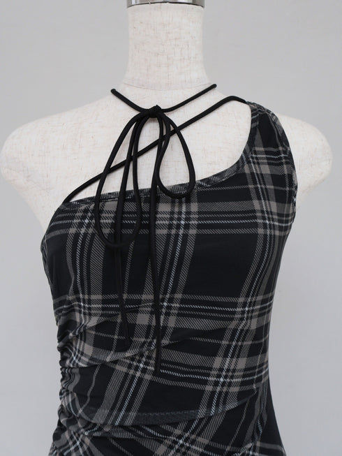 ストリングコアシースルーチェックワンピース