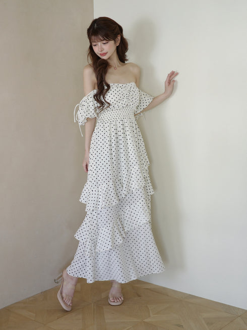 ランダムドットティアードマーメイドワンピース