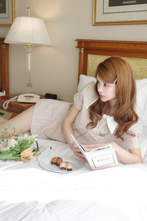 アシンメトリーツイードハーフスリーブドレス