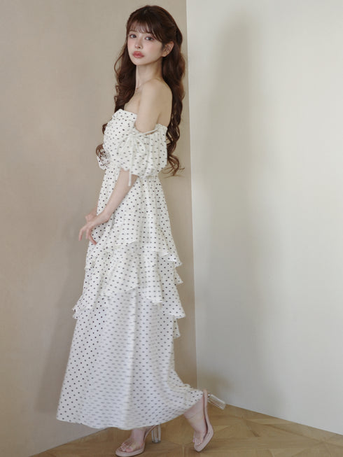 ランダムドットティアードマーメイドワンピース