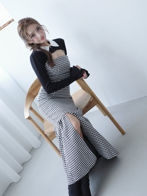 Back open houndstooth ensemble