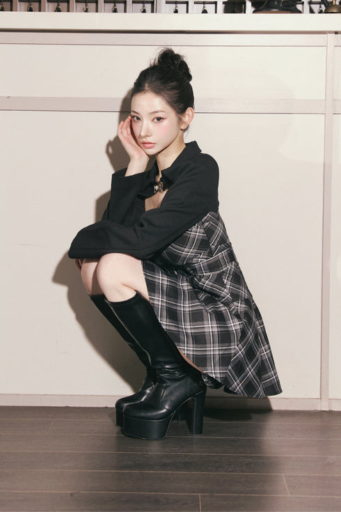 チェック柄バックルジャケットアンサンブル