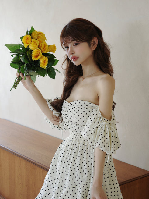 ランダムドットティアードマーメイドワンピース