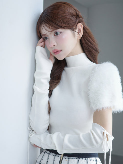 ファーショルダーニットトップス