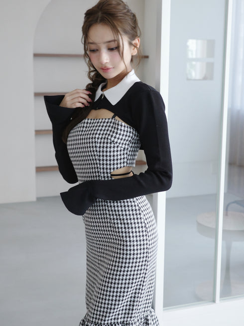 Back open houndstooth ensemble