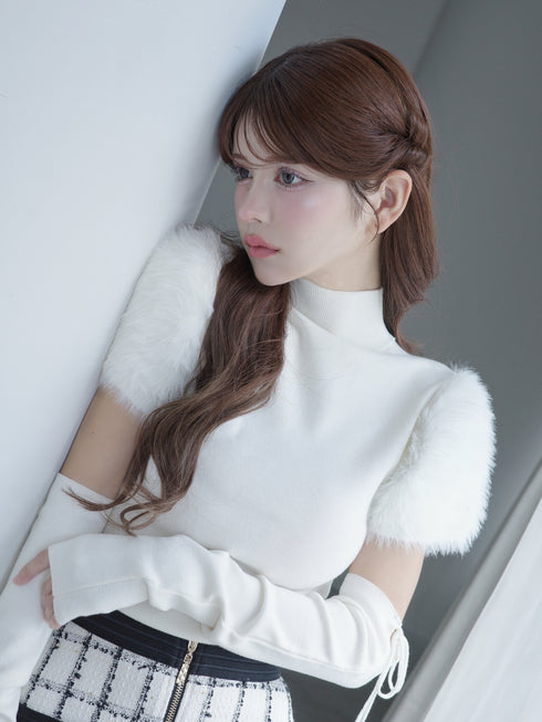 ファーショルダーニットトップス