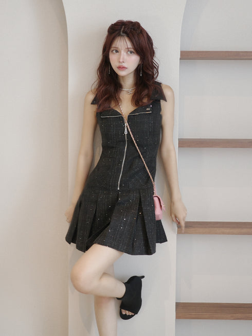 シャイニーツイードジップワンピース