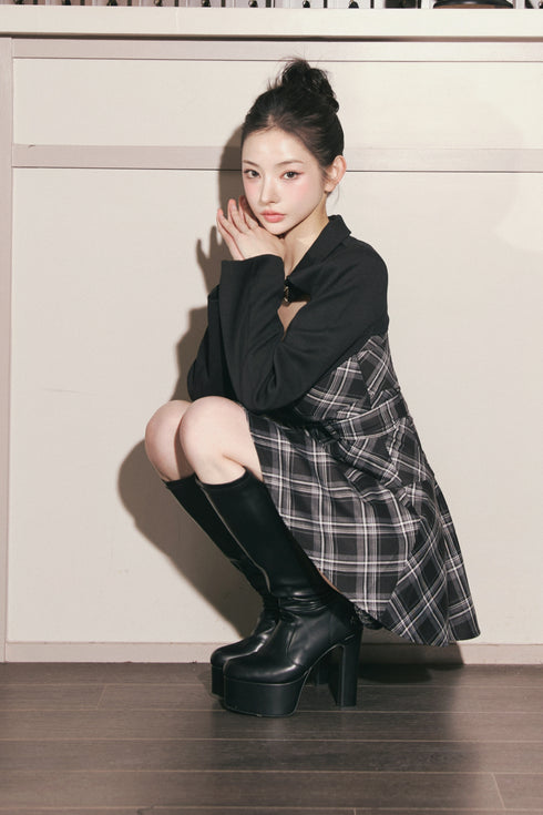 チェック柄バックルジャケットアンサンブル