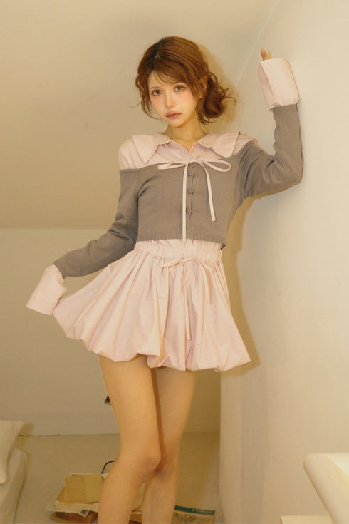 ビジューバルーンシャツアンサンブル