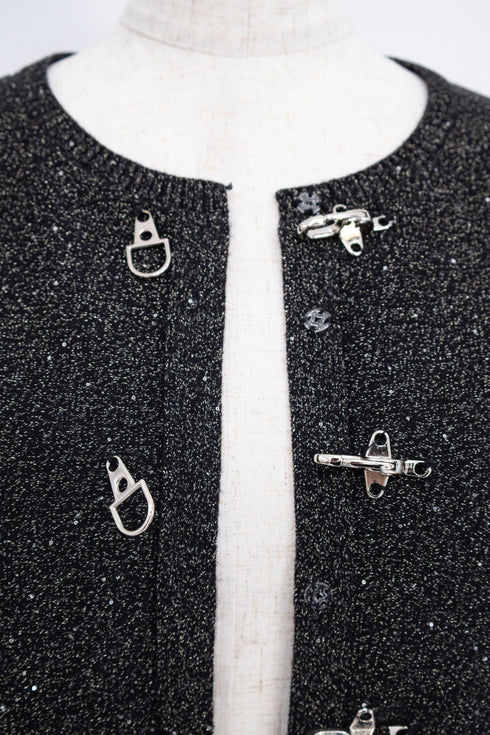 バックルラメニットカーディガン