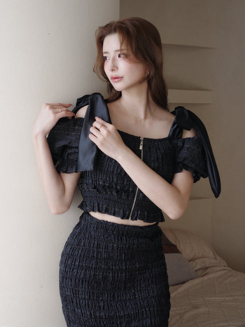 ストリングコアオフショルシャーリングセットアップ