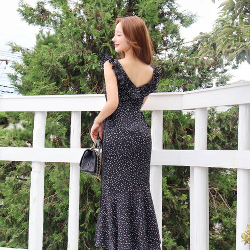 Random dot mermaid long dress