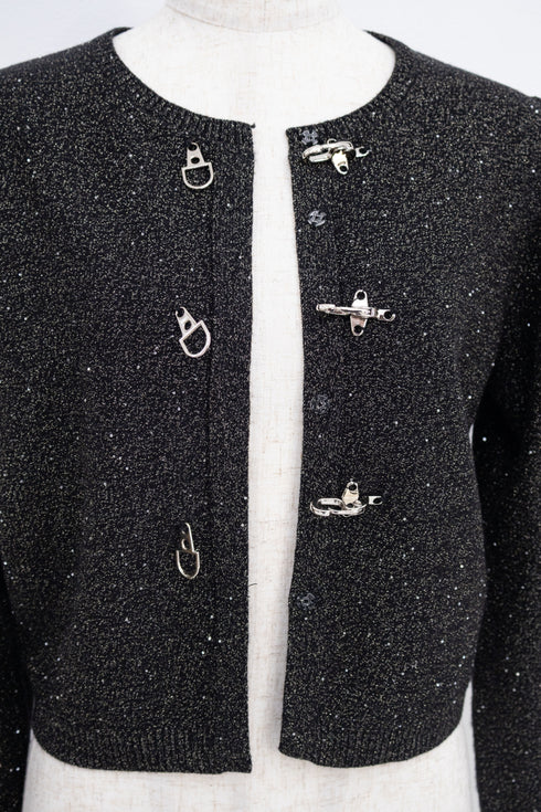 バックルラメニットカーディガン