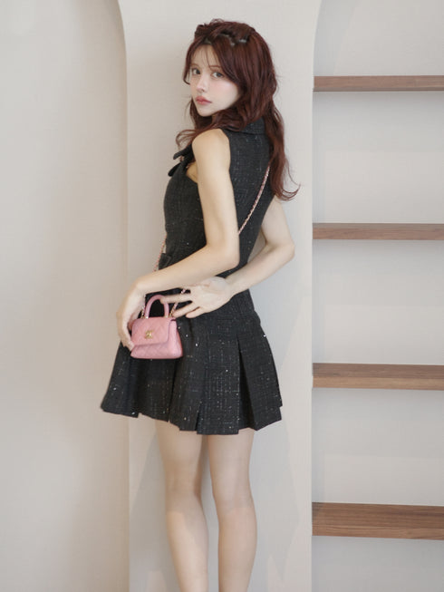 シャイニーツイードジップワンピース