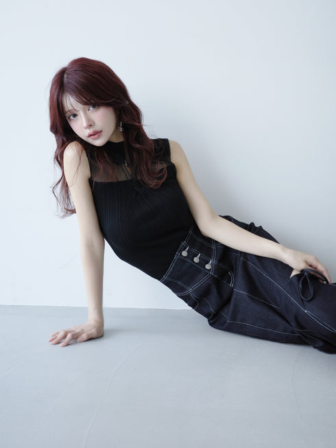 カットアウトノースリニットトップス