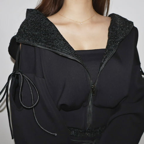 Shoulder cutout sequin sweatshirt setup