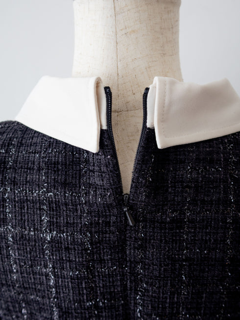 Asymmetrical buckle tweed dress