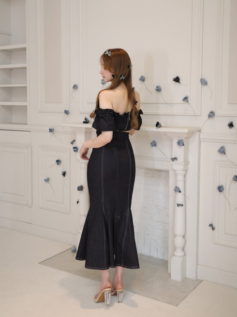 バックオープンデニムマーメイドワンピース