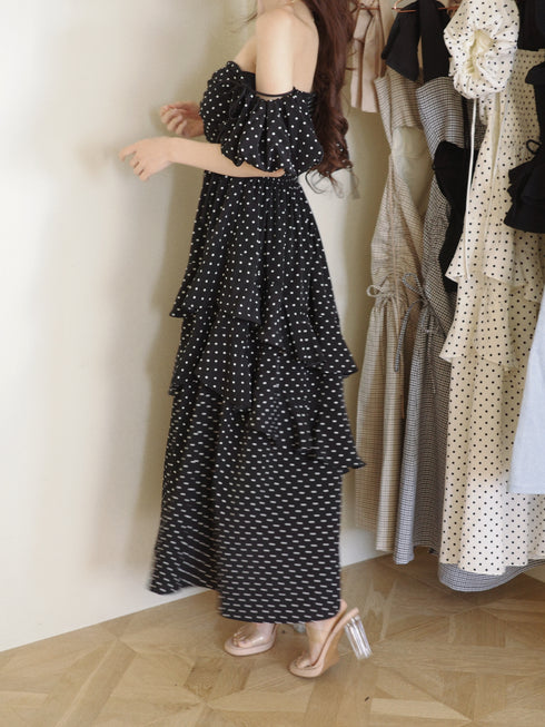 ランダムドットティアードマーメイドワンピース