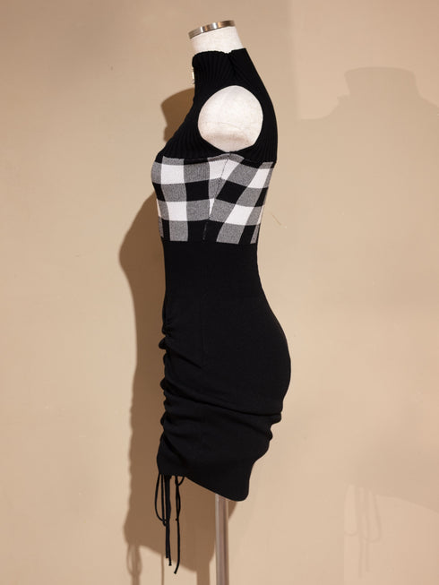2-way gingham knit mini dress