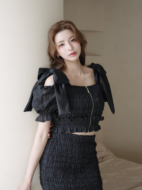 ストリングコアオフショルシャーリングセットアップ