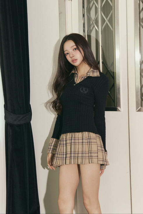 カービーニットチェックドッキングワンピース