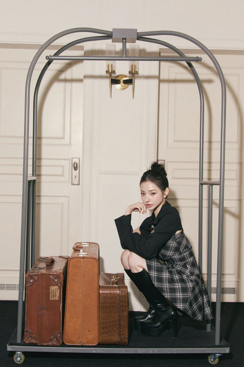 チェック柄バックルジャケットアンサンブル