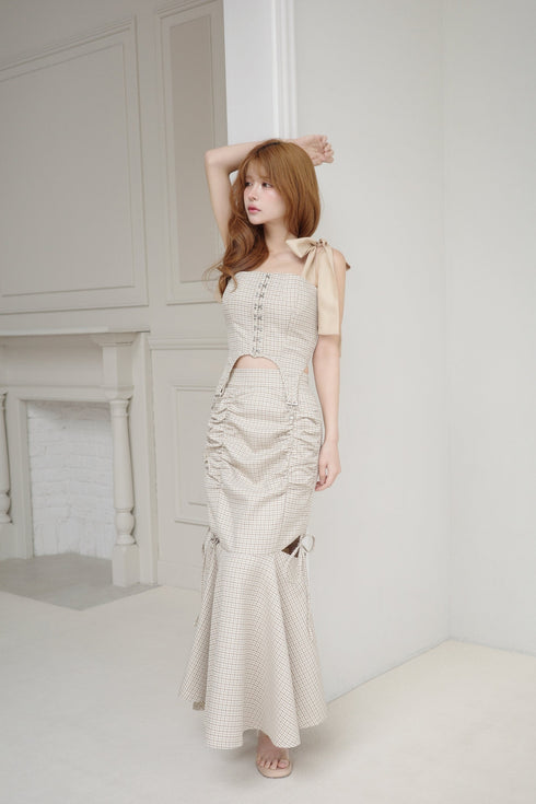 ハウンドチェックコルセットセットアップ