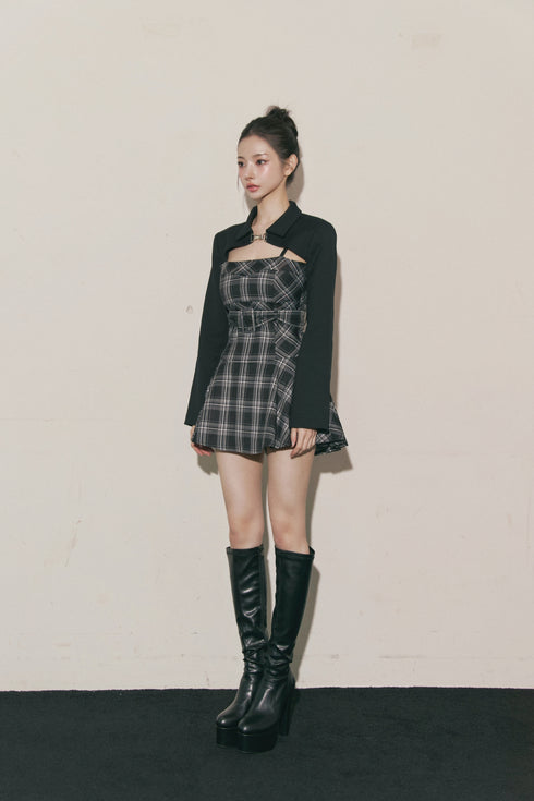 チェック柄バックルジャケットアンサンブル